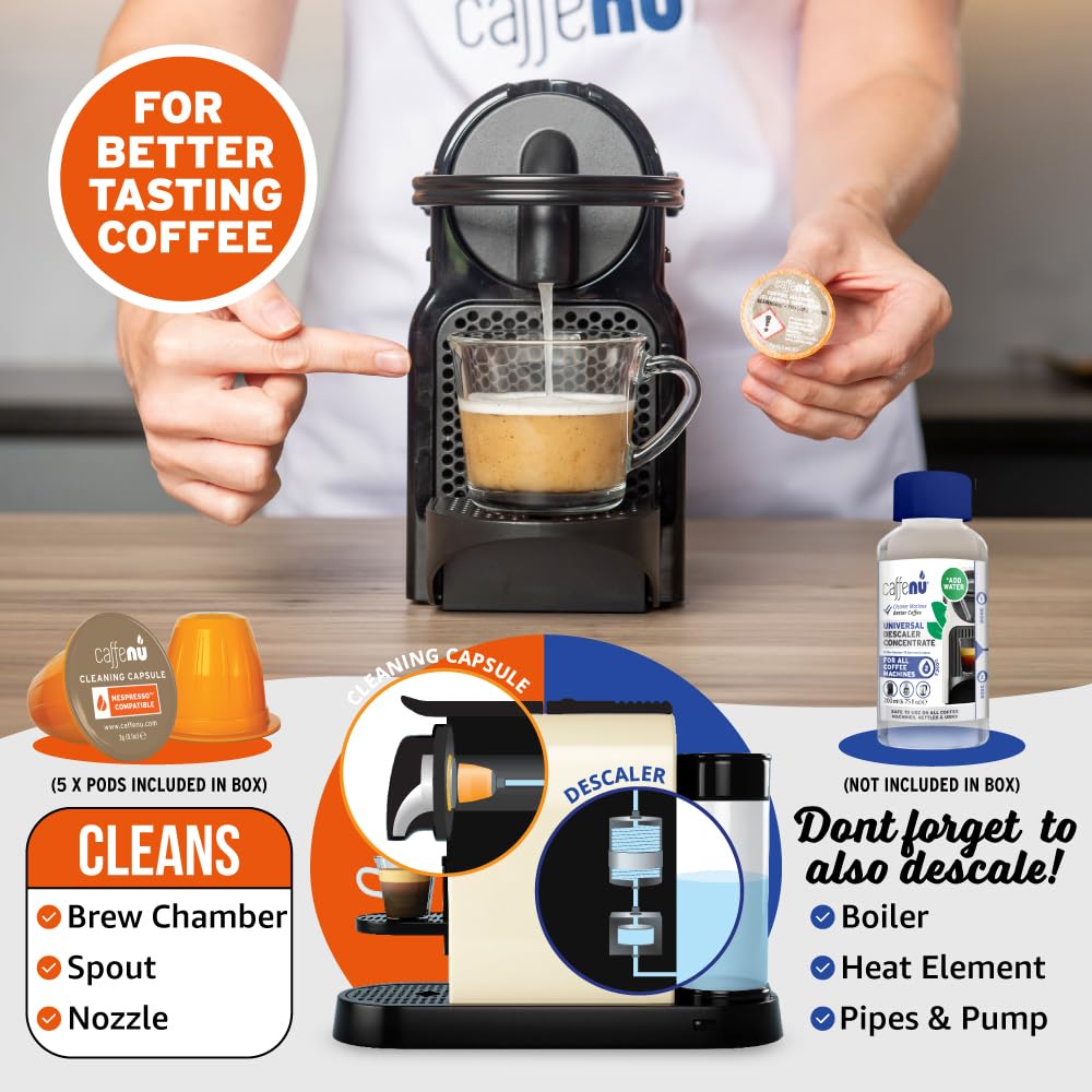 Caffenu Nespresso cleaning pod easy-use design lets you clean with a simple button.
