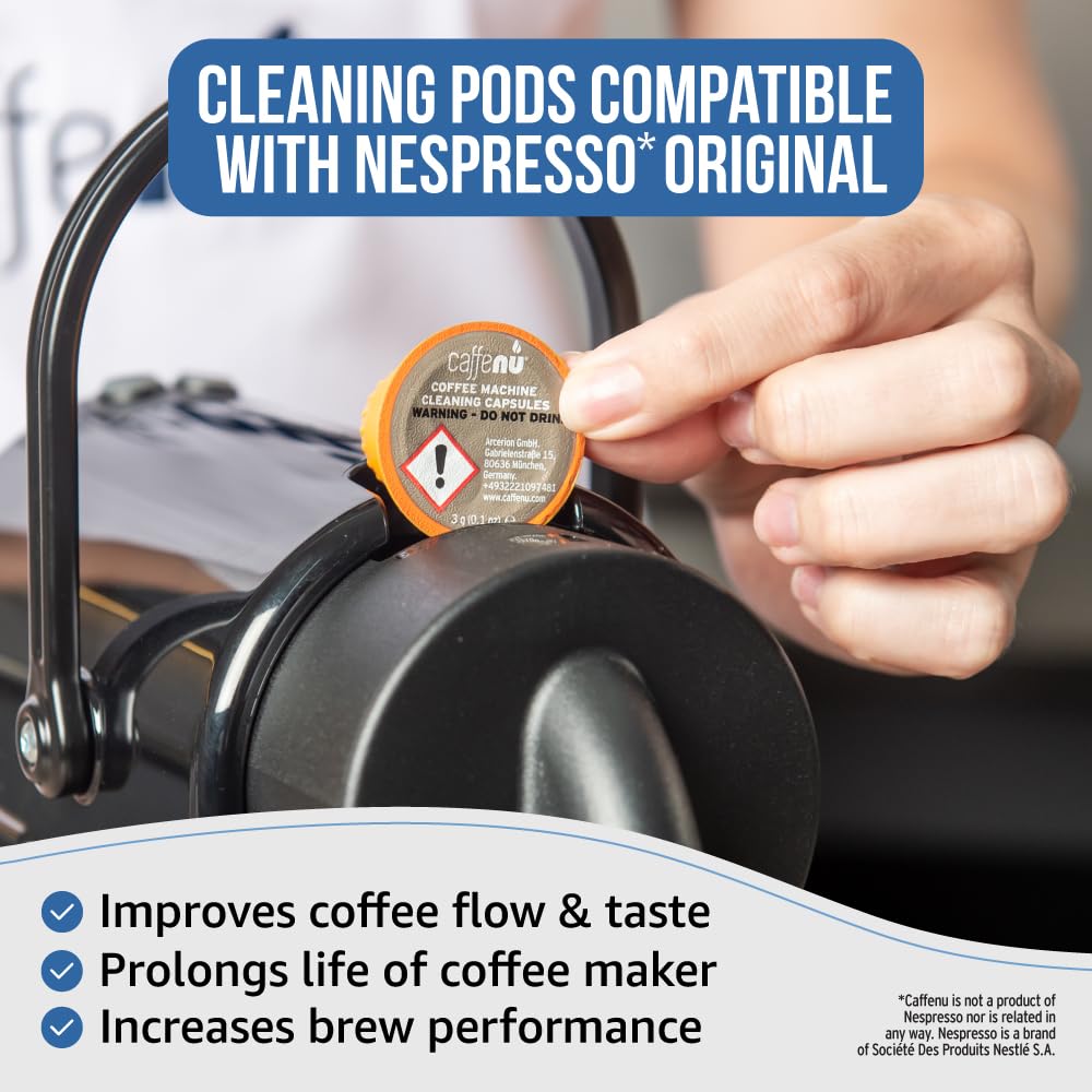 Caffenu Nespresso cleaning pod no-residue formula preserves flavor without residues.
