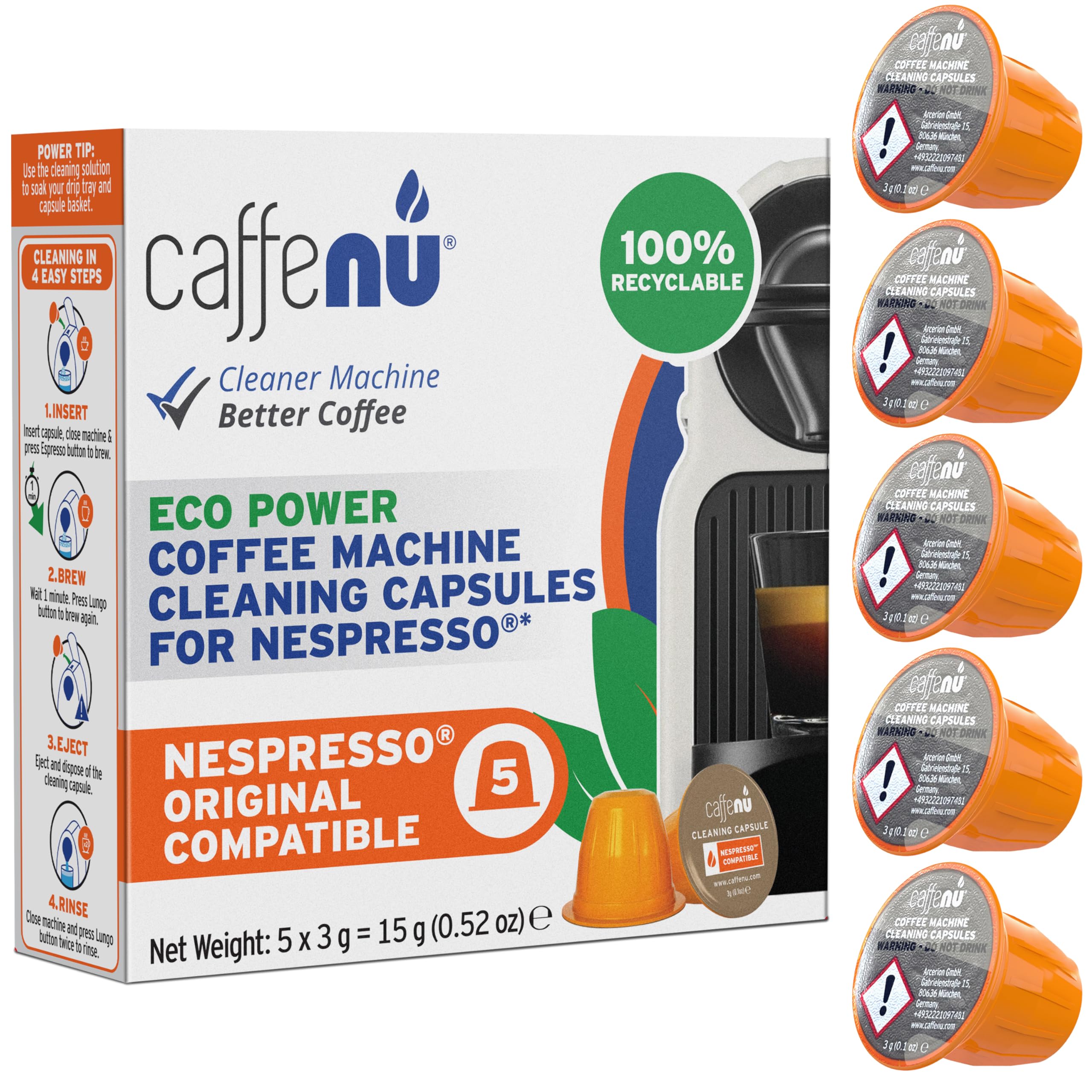 Caffenu Nespresso cleaning pod pack for effortless hygiene and smoother coffee flavors.