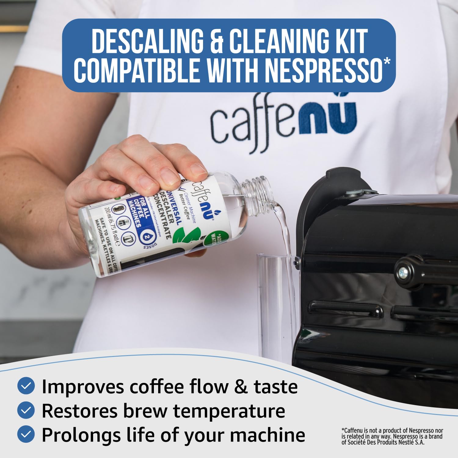 Caffenu descaling kit box front shows all in one solution for OriginalLine