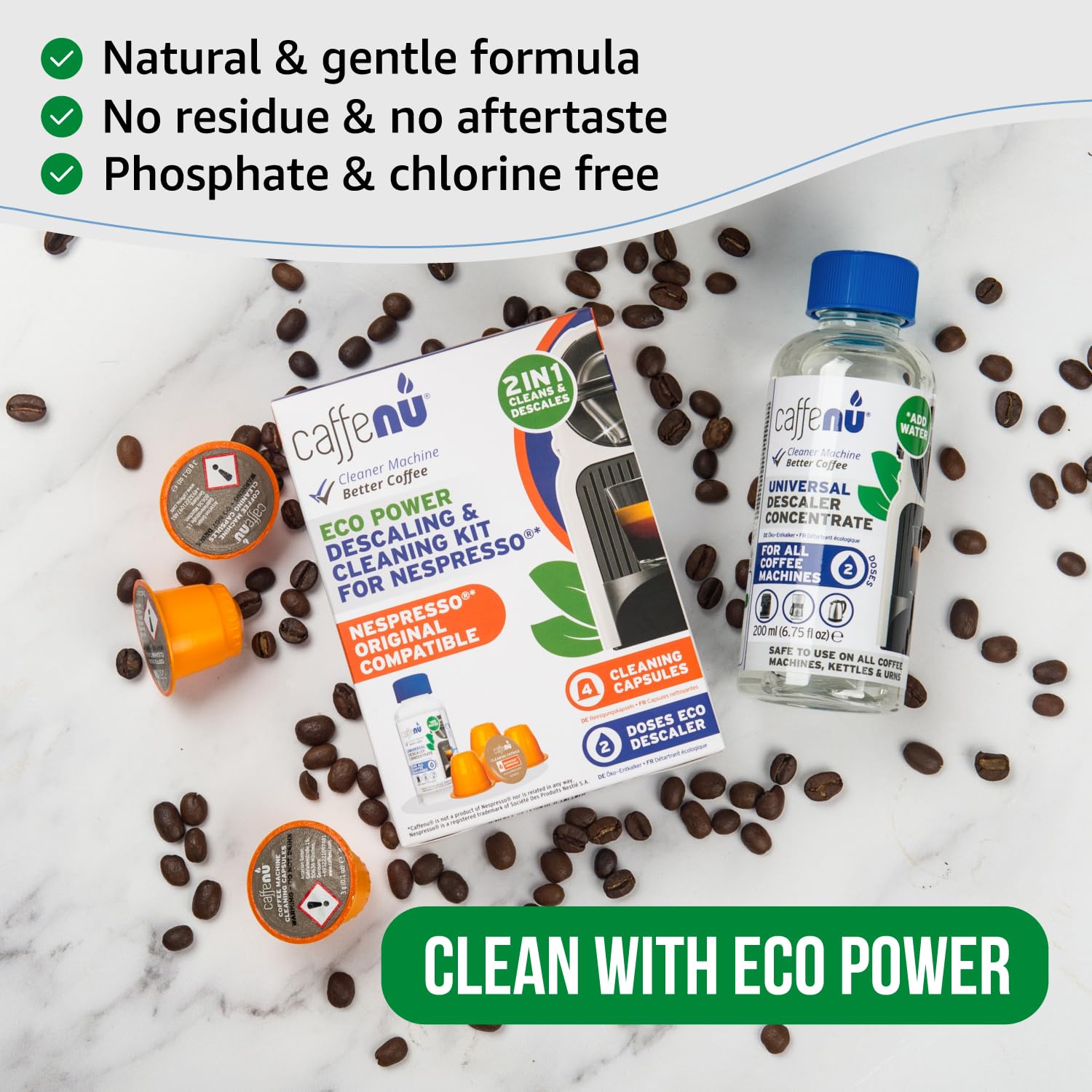 Caffenu descaling action on Nespresso OriginalLine reduces mineral buildup