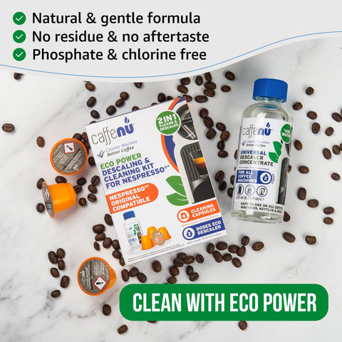 Caffenu descaling action on Nespresso OriginalLine reduces mineral buildup