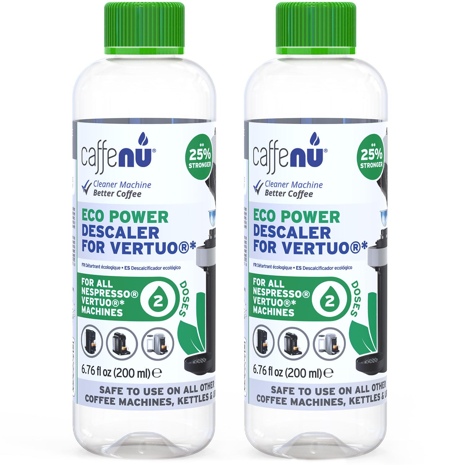 Caffenu Vertuo descaler bottles for fast limescale removal in Vertuo machines.