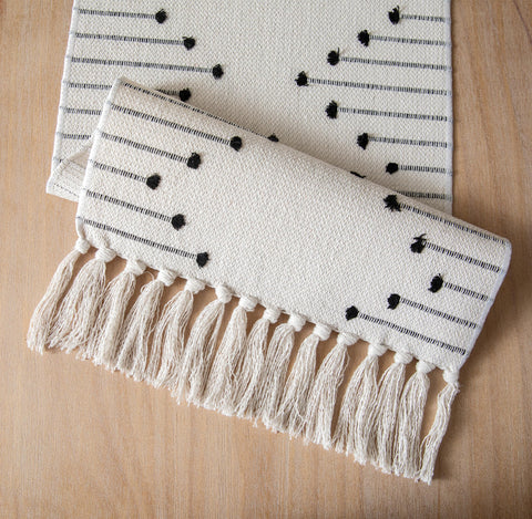 Caflife striped coffee table runner brightens living room spaces.