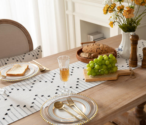Caflife table runner placed on entryway or dresser adds texture.
