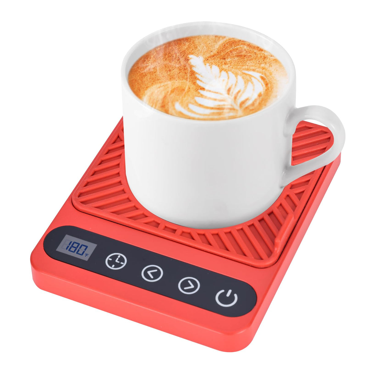 Cafzed Mug Warmer base on desk provides consistent heat for longer coffee.
