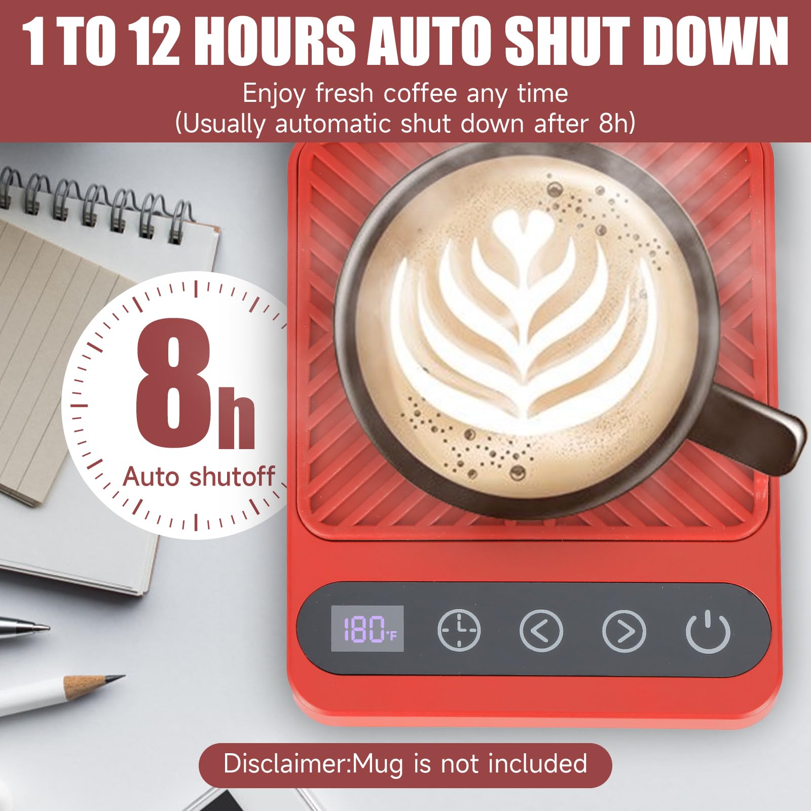 Cafzed Mug Warmer in use on a desk with a mug for consistent warming.