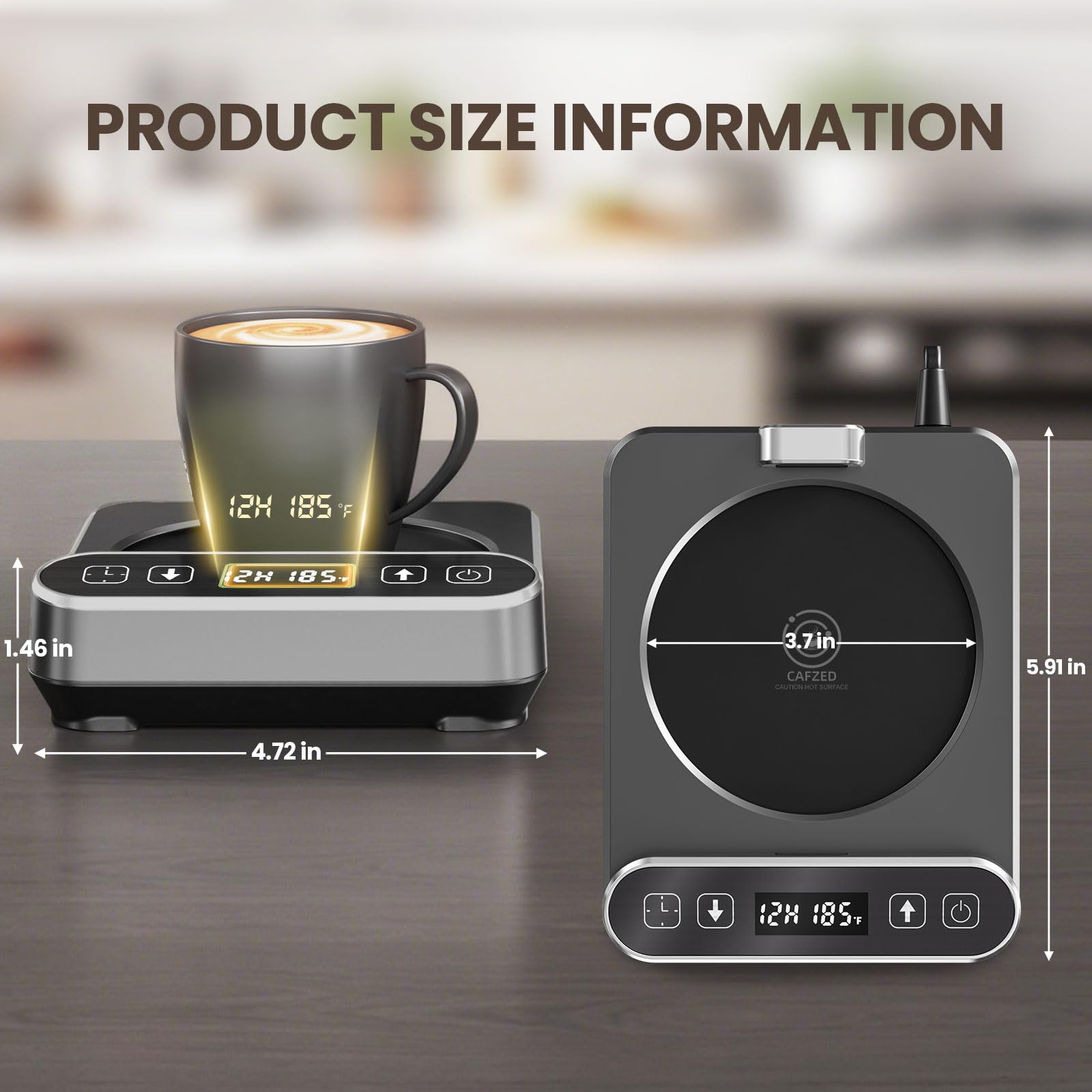 Cafzed mug warmer shows real-time LED temperature display for quick control