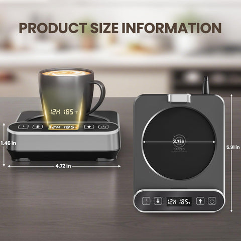 Cafzed mug warmer shows real-time LED temperature display for quick control