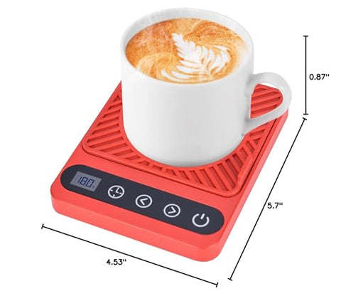 Cafzed Mug Warmer extra-long cord enables easy placement in office.