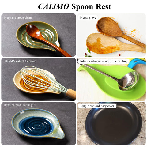 Caigmo spoon rest on stovetop showcases heat-resistant ceramic design.