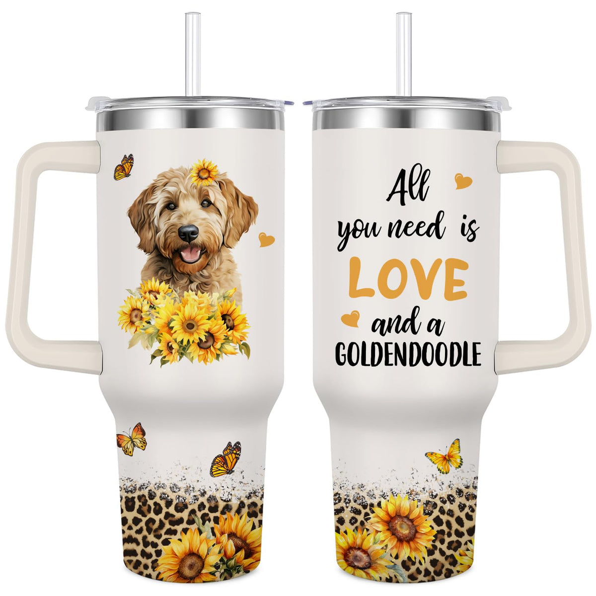Caiibaoob Goldendoodle tumbler 40oz with dog-themed design for long trips