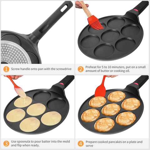CAINFY Pancake Pan bakelite handle stays cool for comfortable flipping.