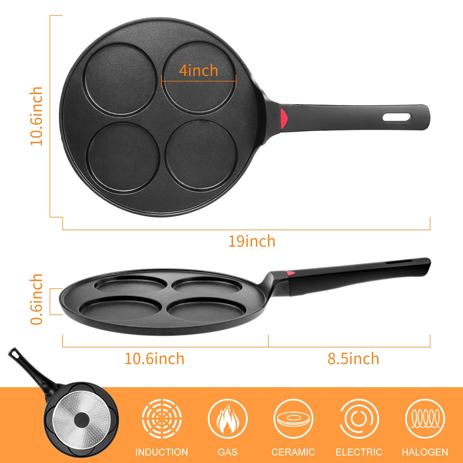 CAINFY pancake pan mold close-up highlights nonstick release for simple cooking.