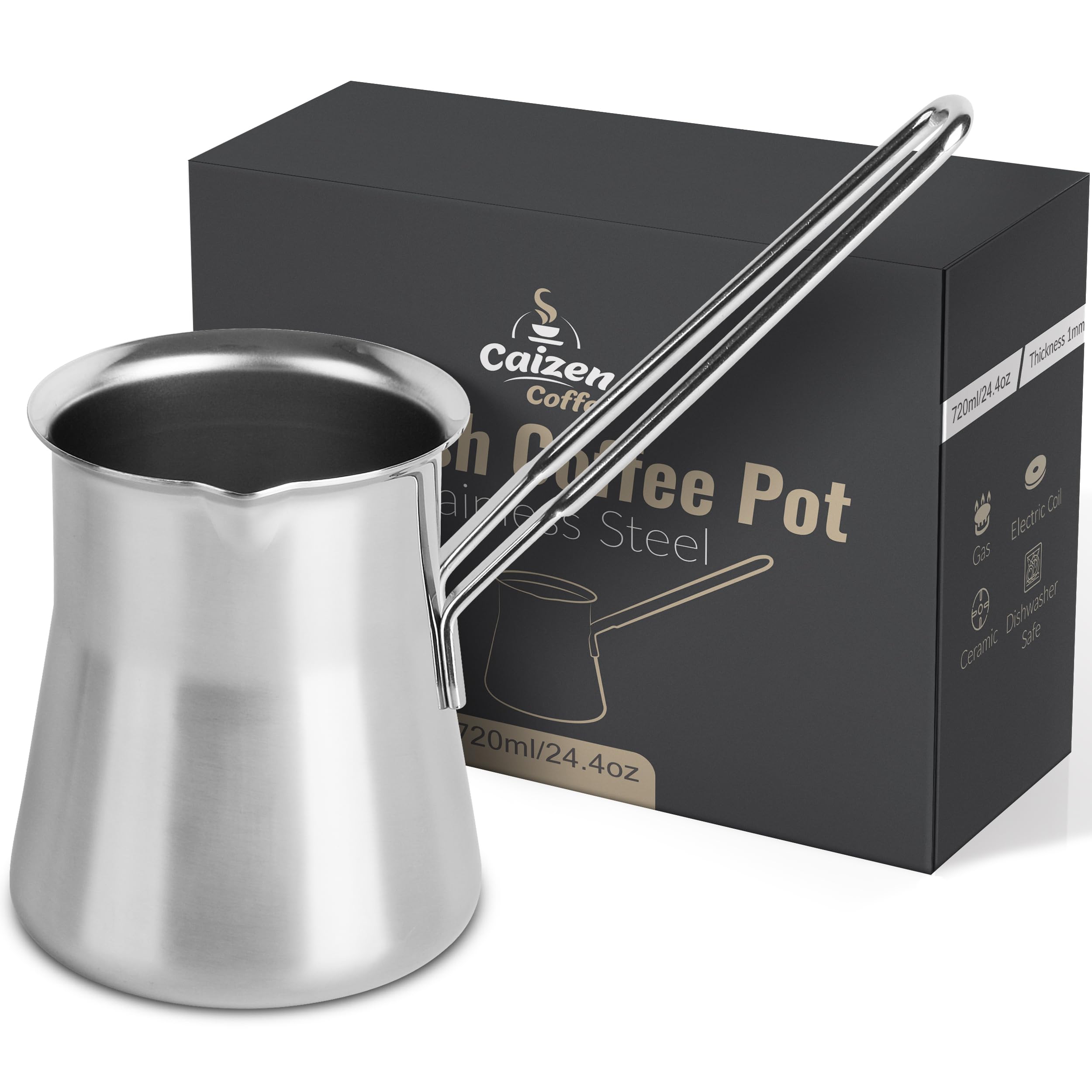 Caizen Coffee briki 24oz pour shows durable stainless steel for long-lasting use