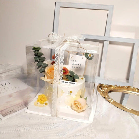 Cake Box Set Clear 5-Pcs assembled on table for quick setup.