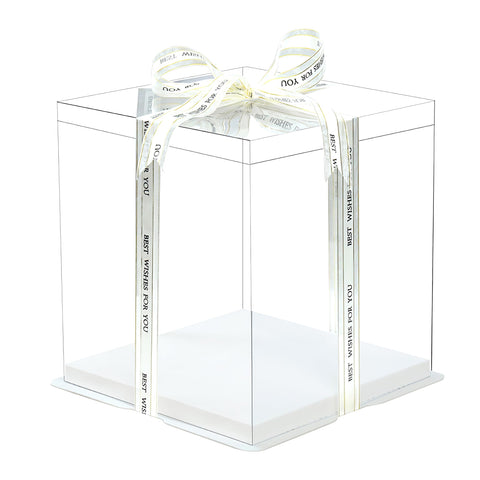 Cake Box Set Clear 5-Pcs front view with ribbon for elegant presentation.