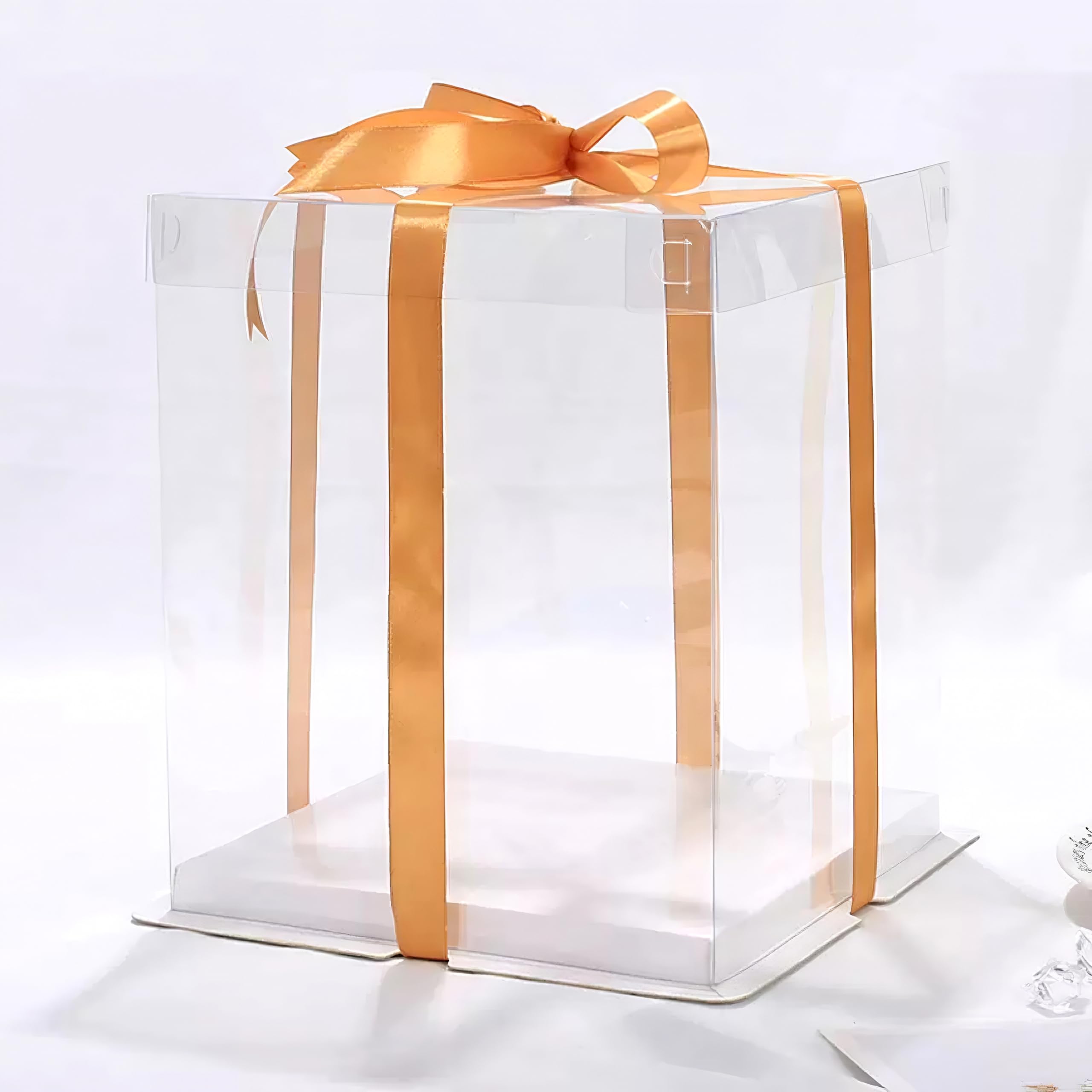 Cake Box Set Clear 5-Pcs ribbon detail enhances packaging appeal.