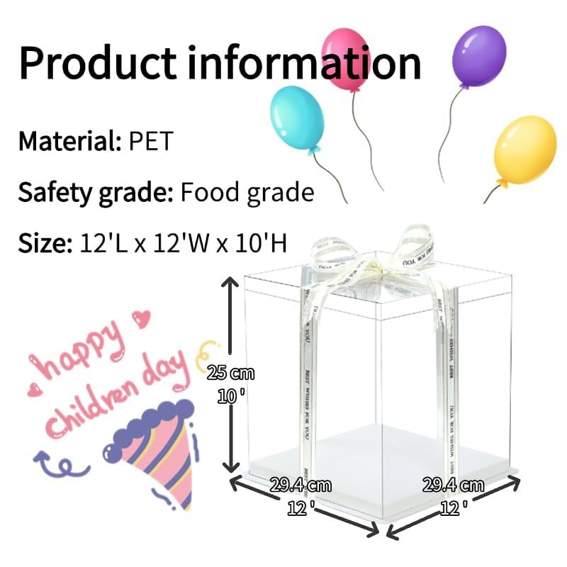 Cake Box Set Clear 5-Pcs top view highlights 360-degree display for cakes.