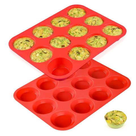 CAKETIME 12-cup silicone muffin pan top view for even muffins.