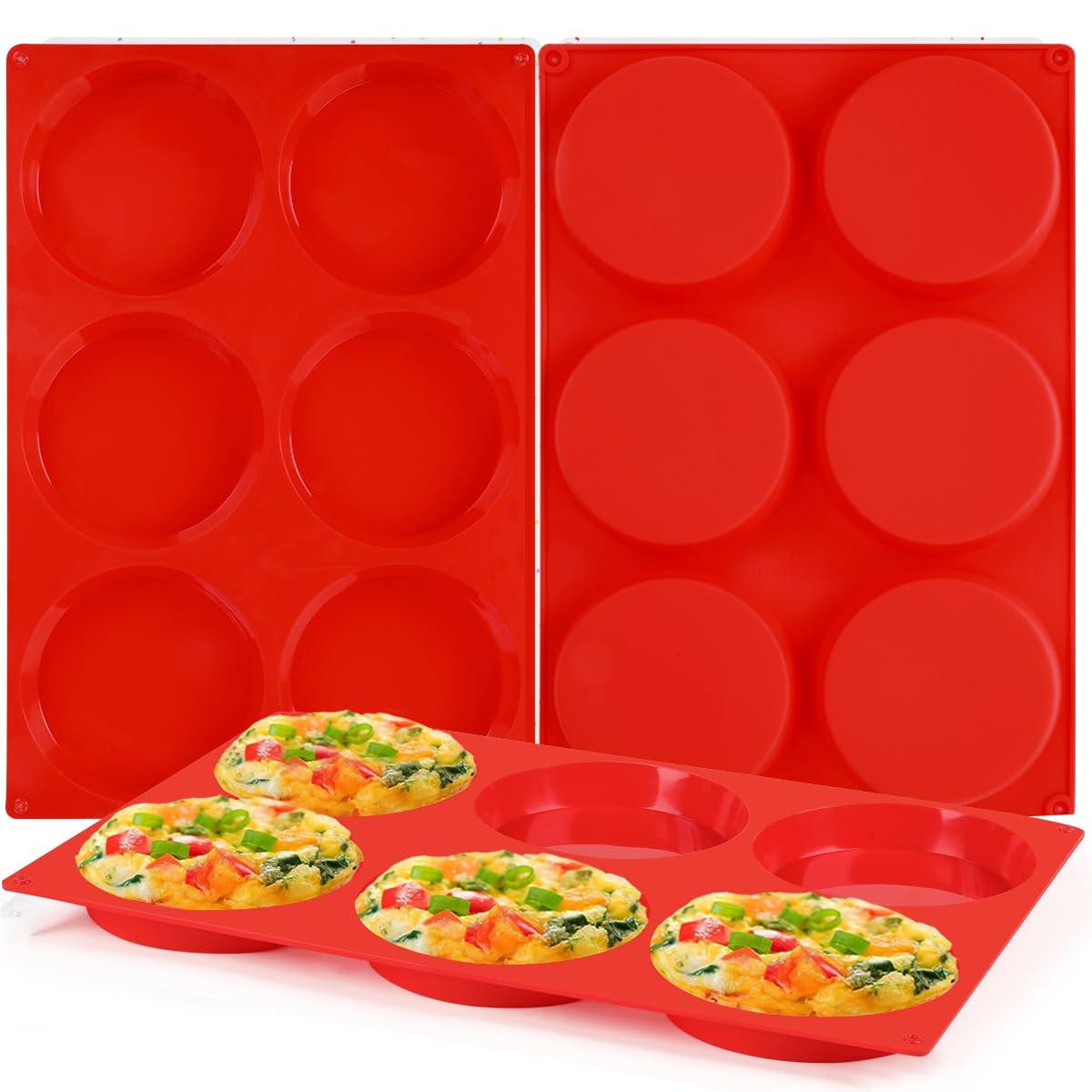 CAKETIME muffin top pan three-pack silicone, easy release for quick breakfast muffins