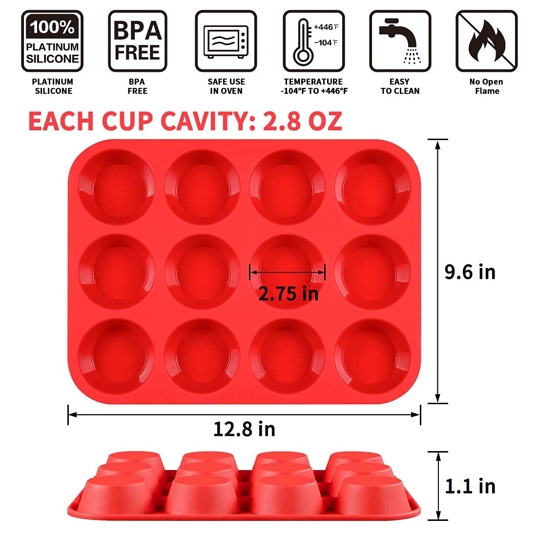 CAKETIME oven-safe silicone muffin pan with wide heat range for versatile baking.