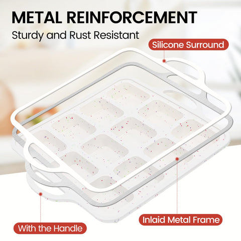 CAKETIME silicone mini loaf pan with metal frame, side view showing sturdy edge support