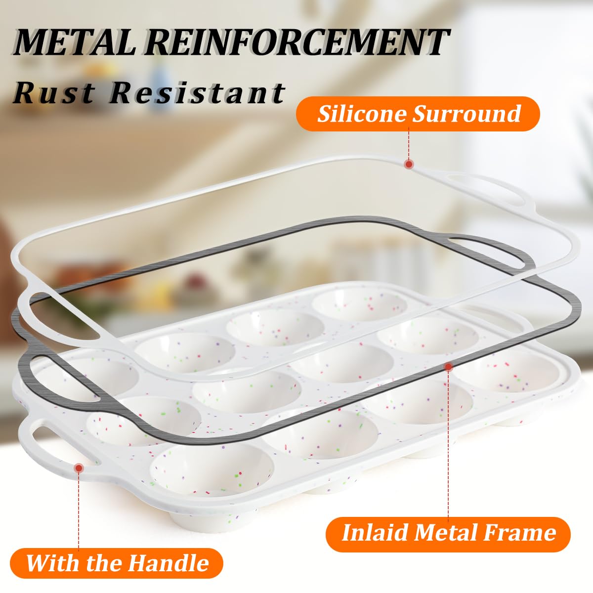 CAKETIME silicone muffin pan is oven and microwave safe for multiple recipes.