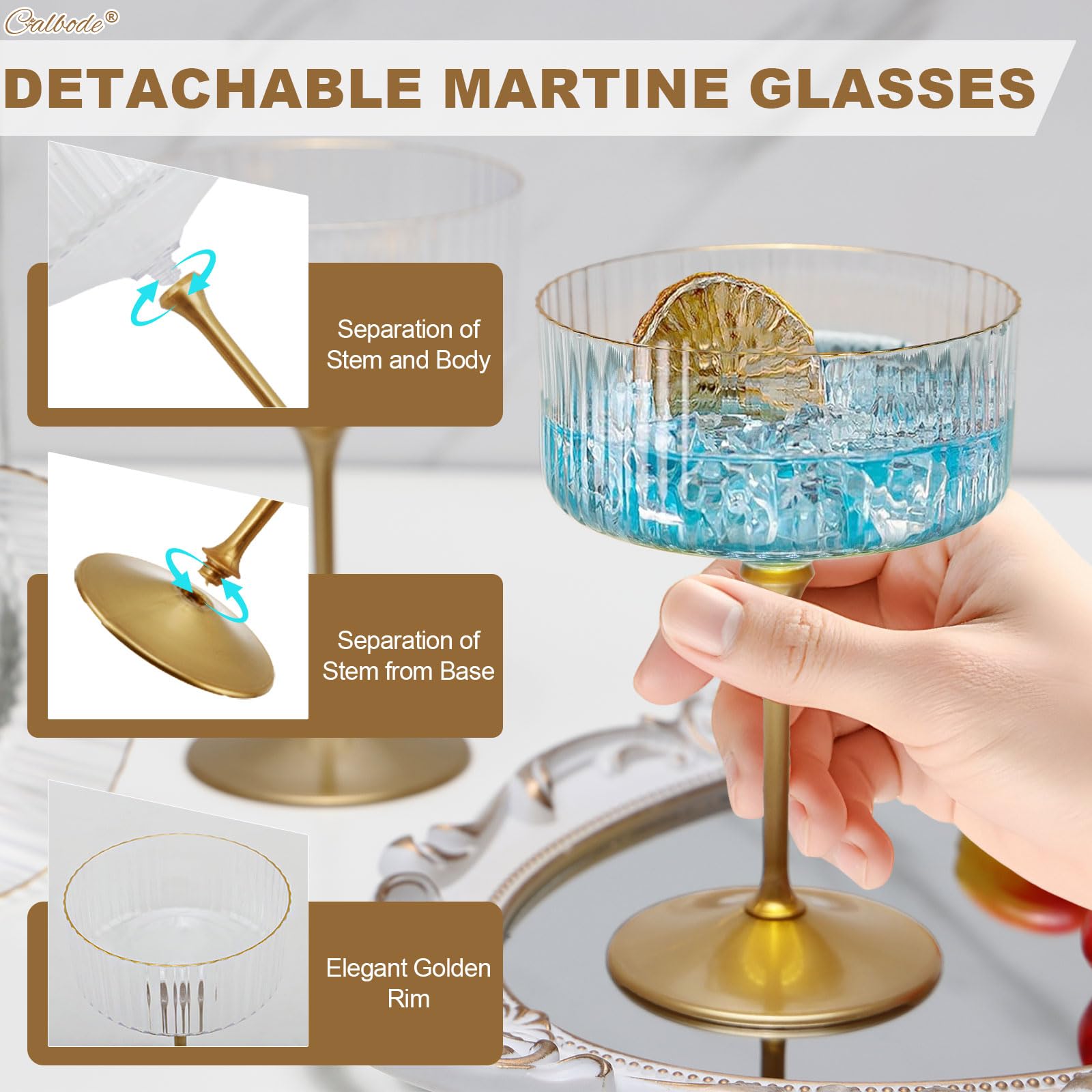 CALBODE clear plastic martini glasses offer shatterproof practicality for parties