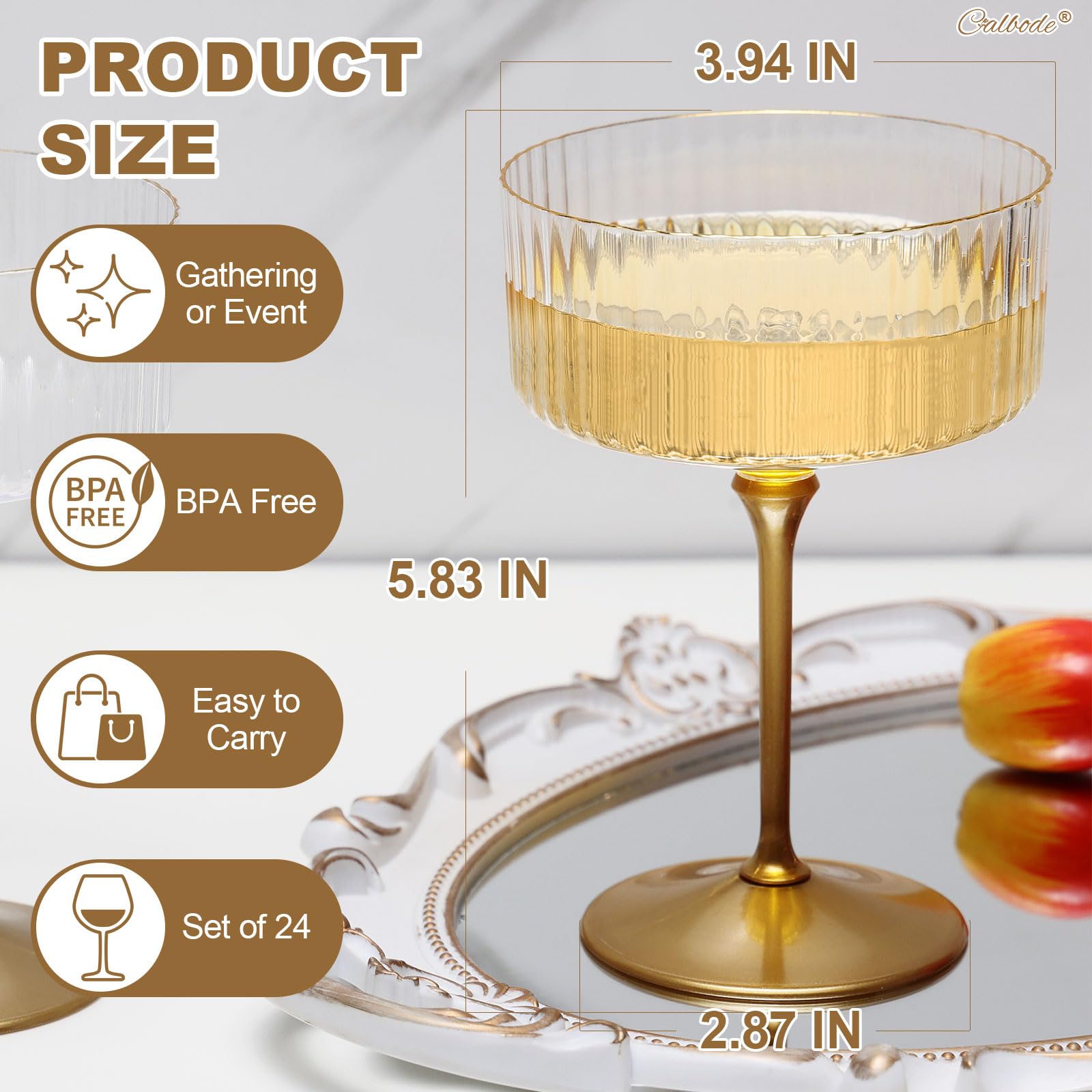 CALBODE ribbed coupe glasses with gold rim add vintage charm to cocktails