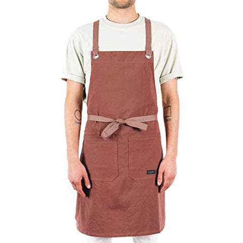 Caldo Crossback Apron terracotta color adds stylish kitchen wear for home or pro use.