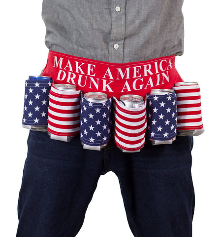 Calhoun novelty beverage holder beer belt Drunk Again holds six drinks for easy access at events