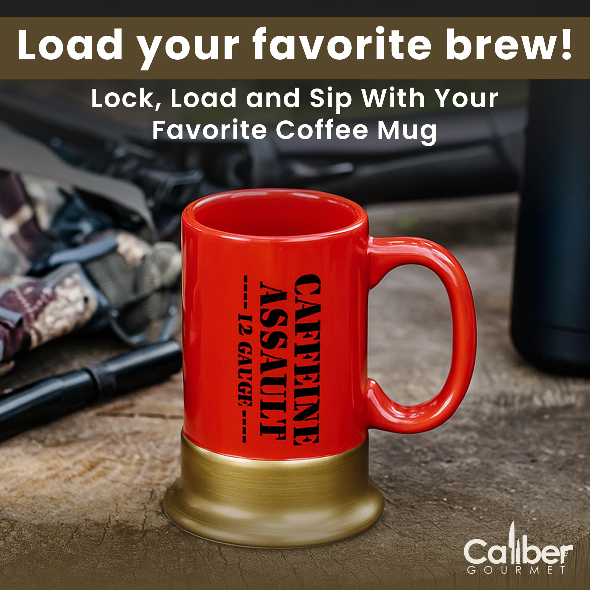 Ceramic gun mug for hunters, a collectible drinkware piece.