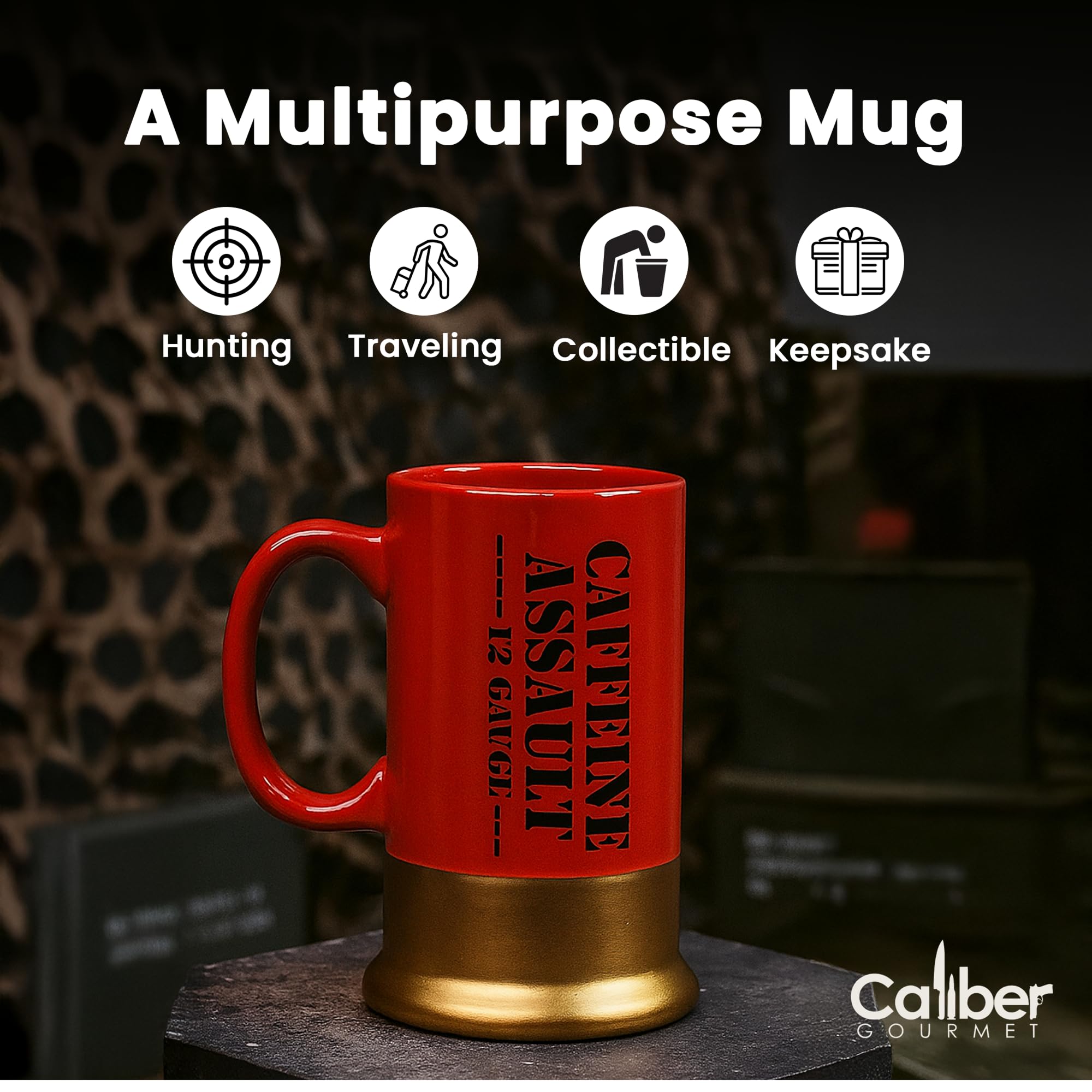 Gift-worthy shotgun shell mug for hunters and outdoor enthusiasts.