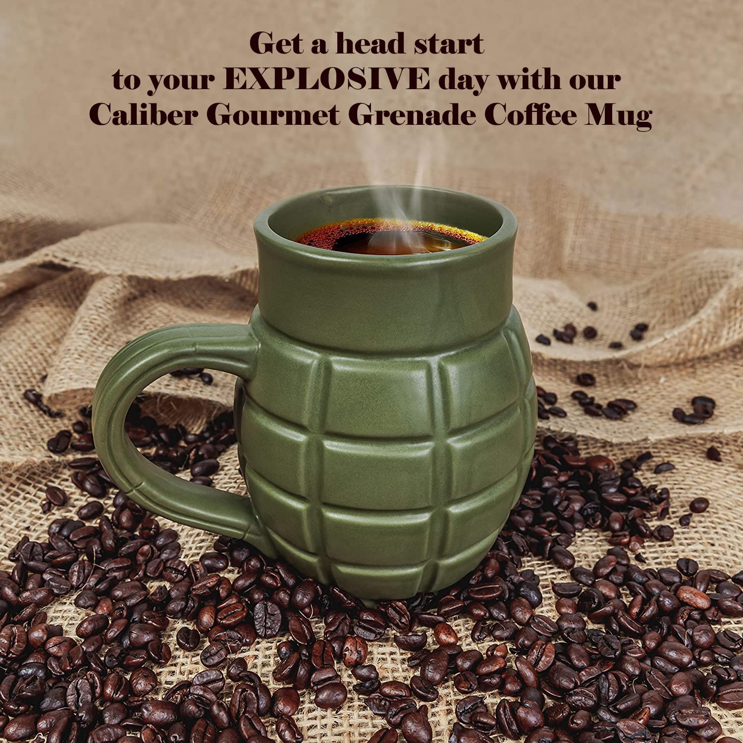 Caliber Gourmet Green Grenade Mug 13.5 oz capacity for generous servings.