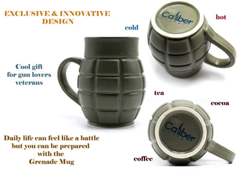 Caliber Gourmet Green Grenade Mug gift-ready packaging showcases novelty appeal.