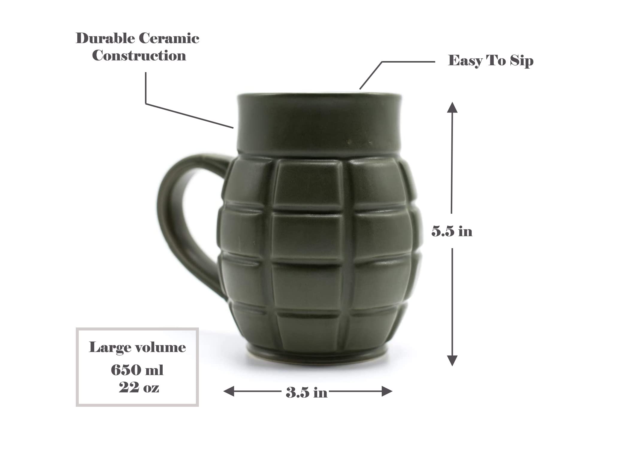 Caliber Gourmet Green Grenade Mug hand wash care emphasizes long-lasting finish.