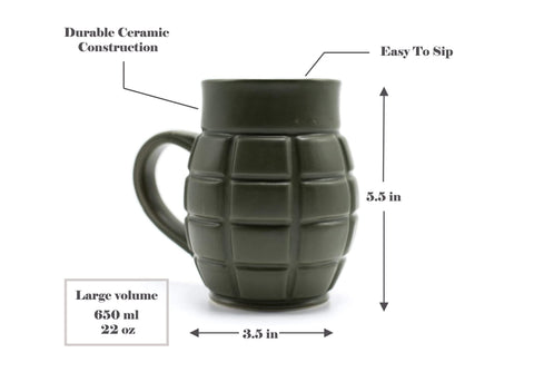Caliber Gourmet Green Grenade Mug hand wash care emphasizes long-lasting finish.