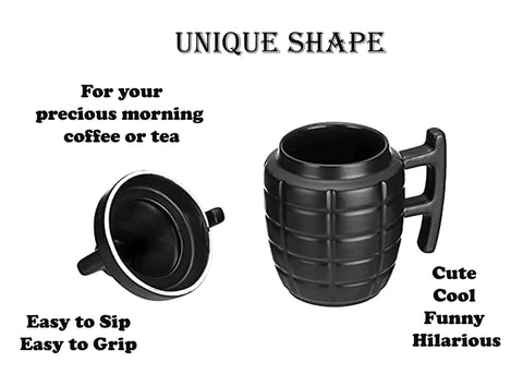 Caliber Gourmet grenade ceramic mug showcasing lid, durable stoneware for daily use.