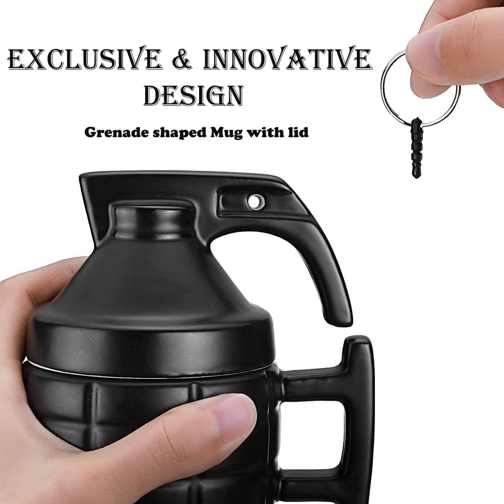 Caliber Gourmet grenade mug during camping, travel-friendly and reliable for hot beverages.