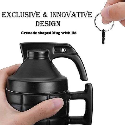 Caliber Gourmet grenade mug during camping, travel-friendly and reliable for hot beverages.