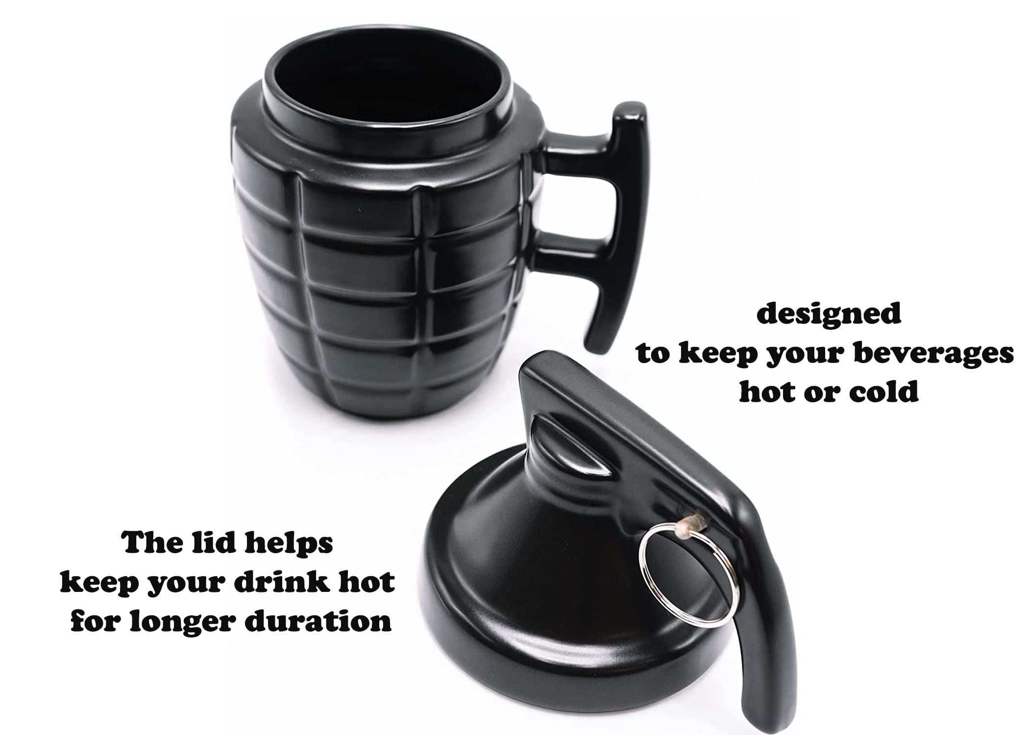 Caliber Gourmet grenade mug on a camping table showcases versatile outdoor use.