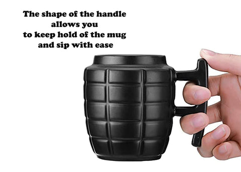 Caliber Gourmet grenade mug top view highlights unique design and conversation starter.
