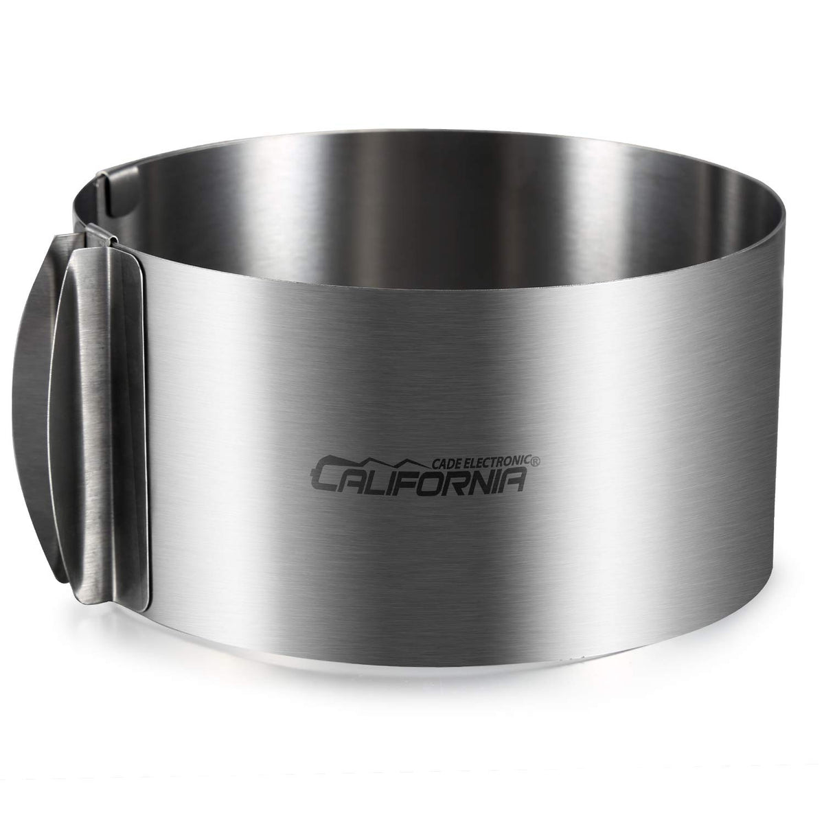 CALIFORNIA CADE ELECTRONIC adjustable cake ring shows 6-12 inch sizing for precise layers.