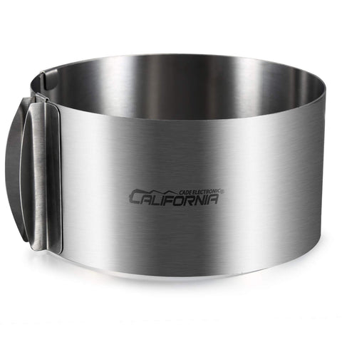 CALIFORNIA CADE ELECTRONIC adjustable cake ring shows 6-12 inch sizing for precise layers.