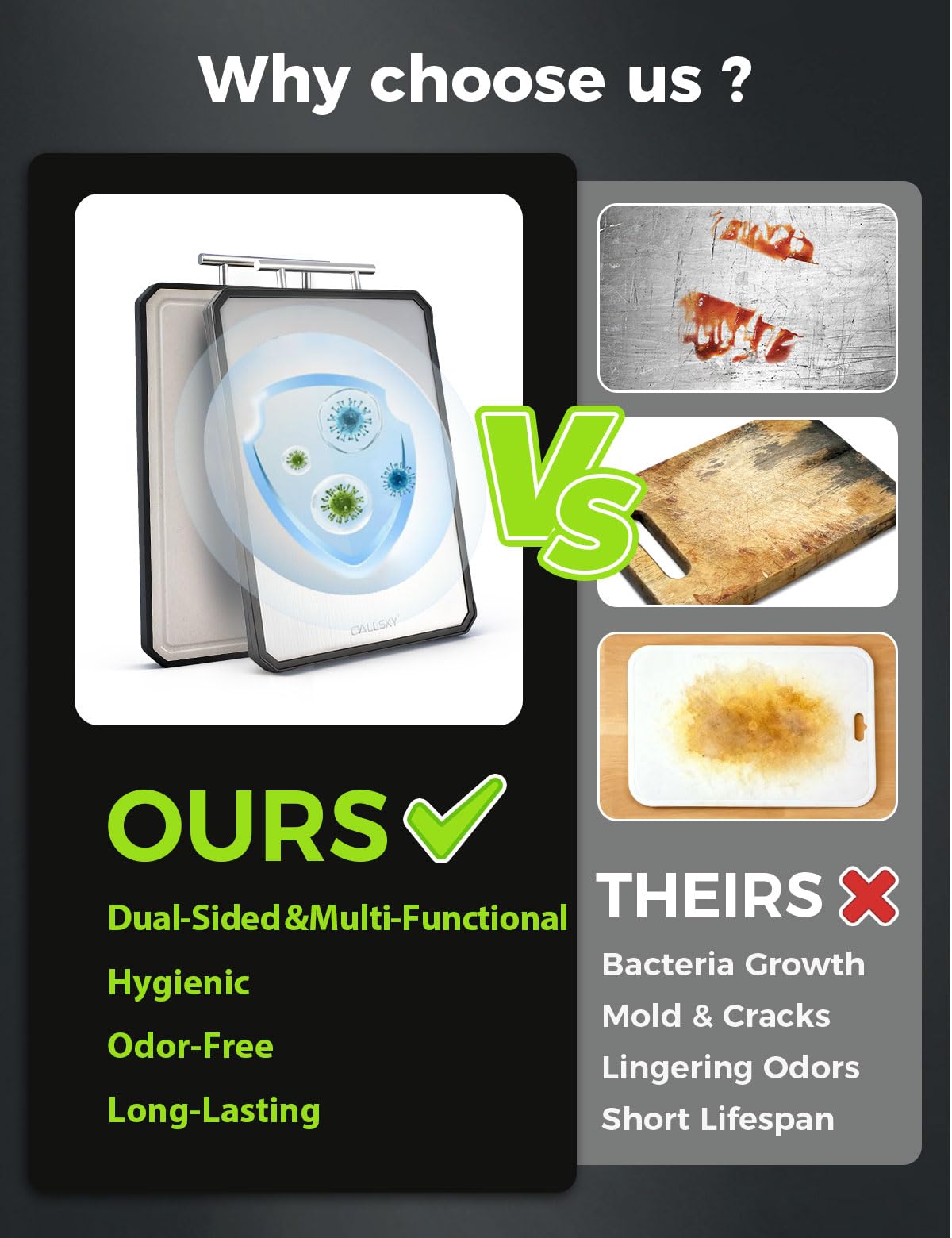 Callsky anti-slip silicone edges keep board stable during slicing.