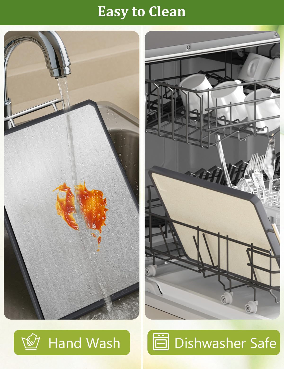 Callsky titanium side prepared for meat, showcasing cross-contamination prevention benefits
