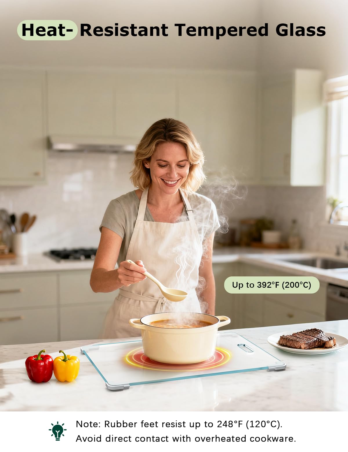 Callsky glass cutting board with BPA-free, food-safe material