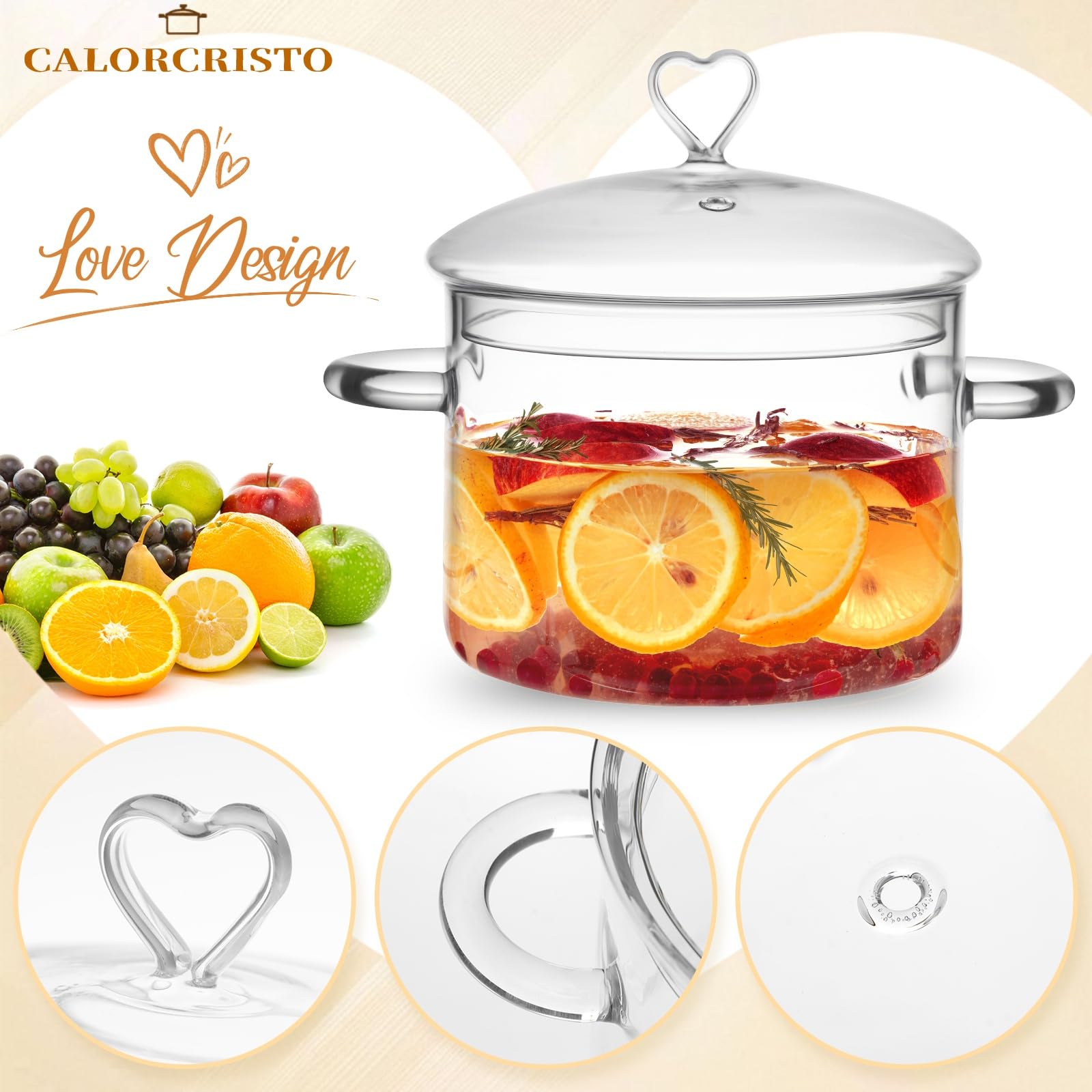 CALORCRISTO transparent glass body lets you watch sauce simmer without lifting