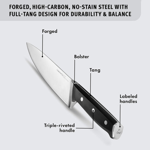Calphalon Classic high-carbon, no-stain steel knives deliver durability and performance.